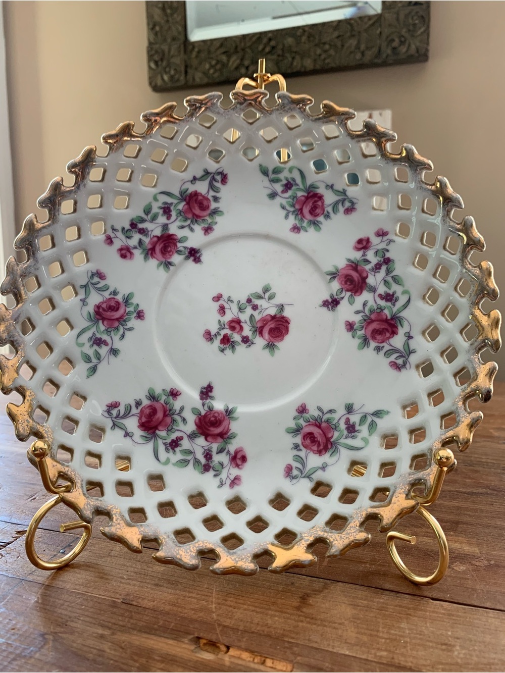 Vintage Napco Reticulated Hand-Painted Floral Plate